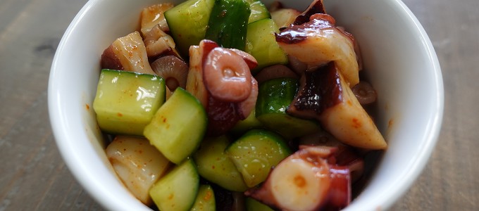 octopus and cucumber seasoned with kimchi